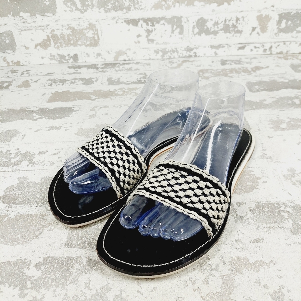 New  Rag & Bone Leather Melrose Bicolor Plank  Black & White Flat Sandals W738 - Picture 2 of 11
